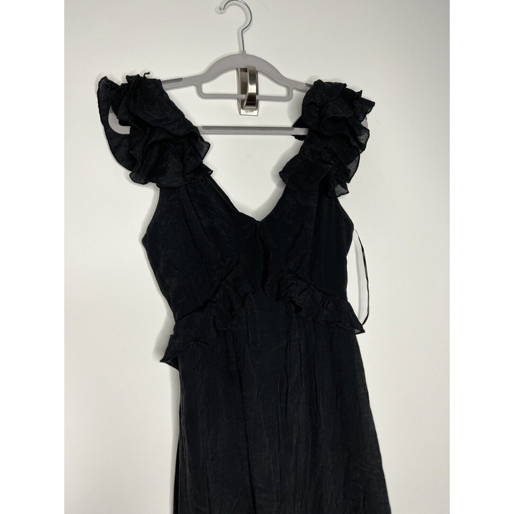 Francescas Blue Rain Maxi Dress Womens Small Black Ruffle Flowy Fairy Whimsigoth - Picture 15 of 16